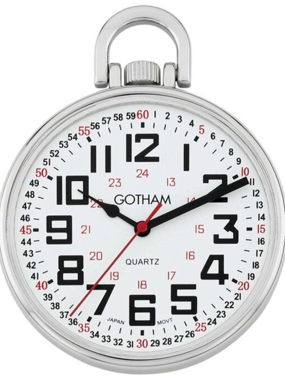 Gotham Men's Silver-Tone Slim Railroad 24 Hour Open Face Quartz Pocket Watch